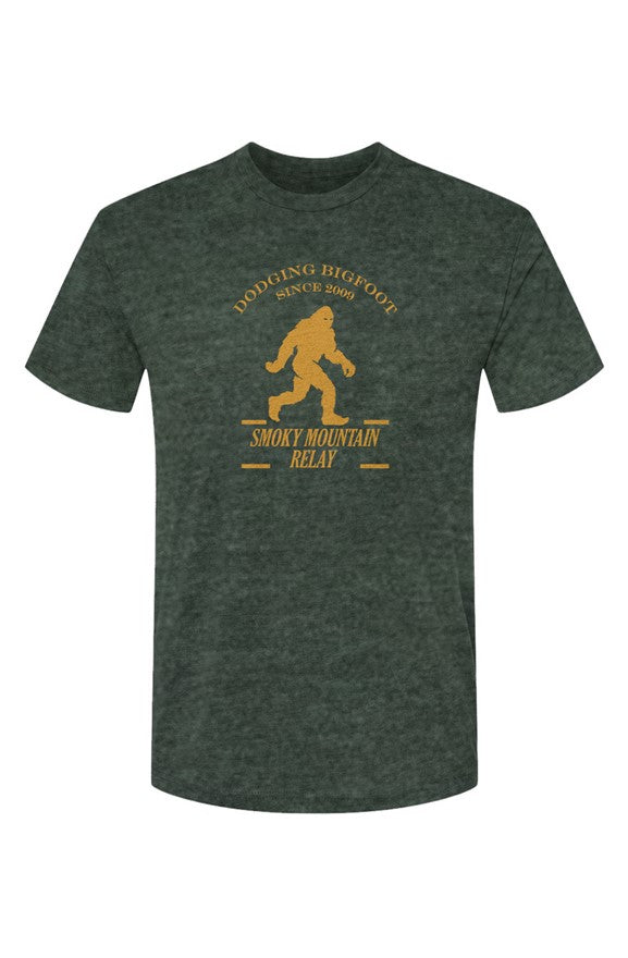 Green t-shirt with yellow graphic and text on a white background