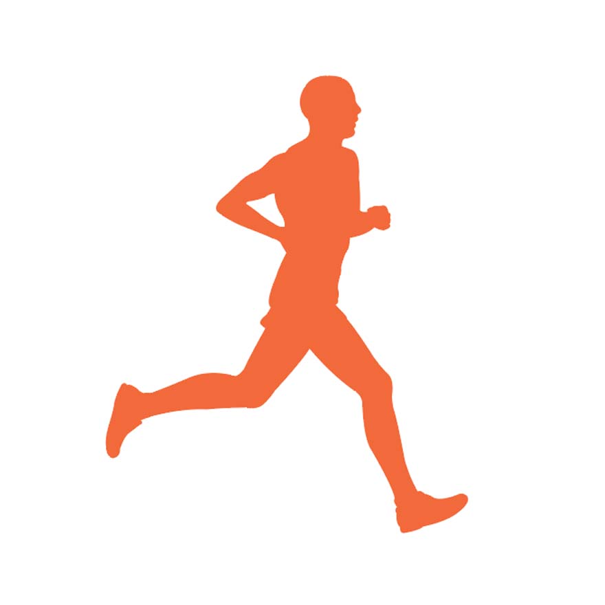 Orange silhouette of a male runner on a white background