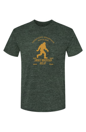 Green t-shirt with yellow graphic and text on a white background