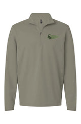 Light Green performance quarter zip with an green SMR ram logo on the chest against a white background