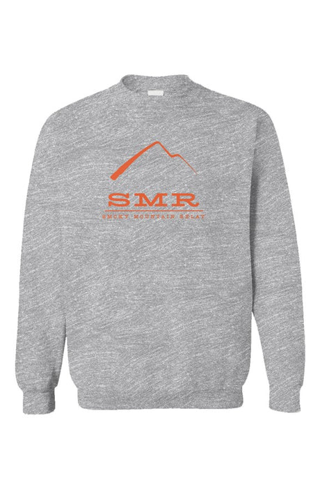 Gray sweatshirt with orange 'SMR' logo on a white background