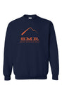 Navy blue sweatshirt with orange logo and text on a white background