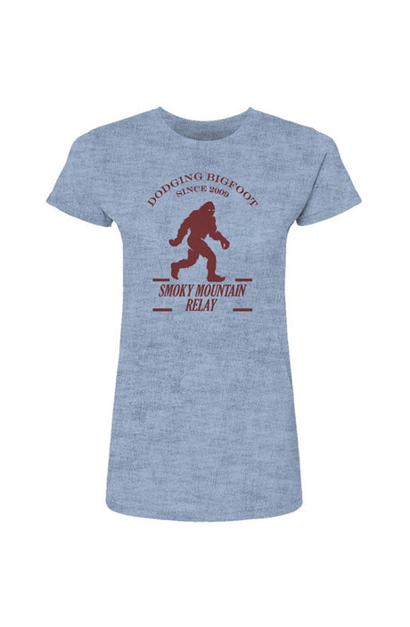 Blue t-shirt with red SMR Bigfoot graphic and text on a white background
