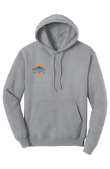 grey hoodie with a small Oktoberfest Half Marathon logo on the right chest
