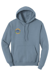 light blue hoodie with a small Oktoberfest Half Marathon logo on the right chest