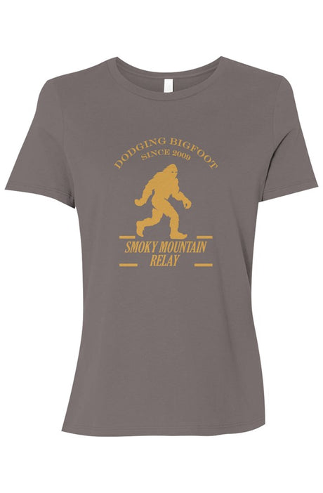 brown t-shirt with a dark gold graphic of Bigfoot and Smoky Mountain Relay in text below it