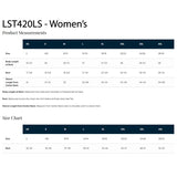 Product measurements chart for women's clothing with size chart LST420LS on a white background