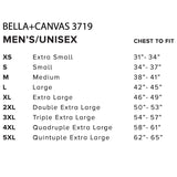Bella+Canvas size chart for men's/unisex 3719 shirts on a white background
