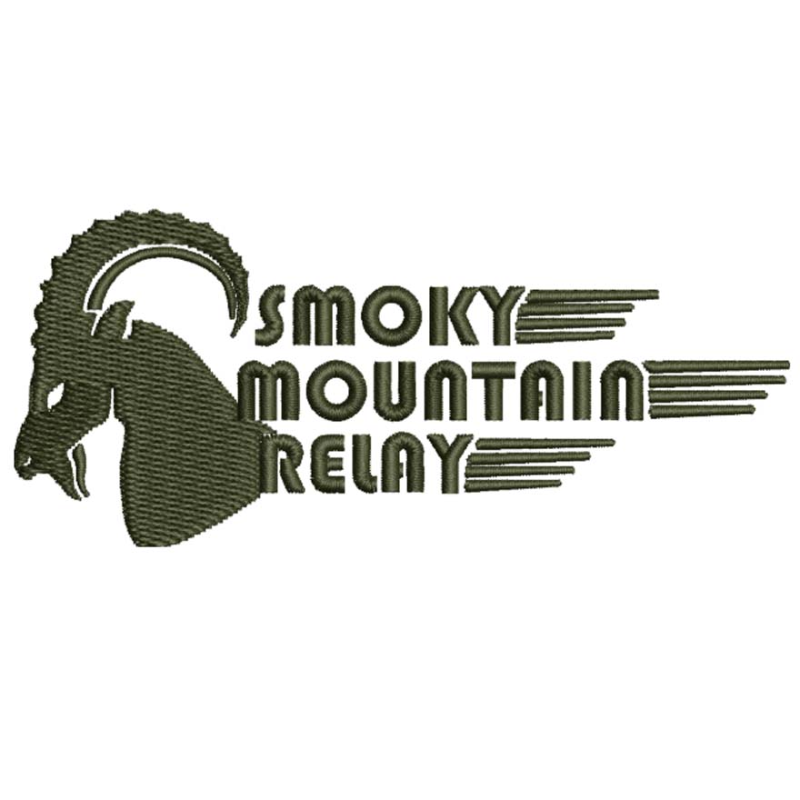 forest green logo of Smoky Mountain Relay with a rams head design on a white background