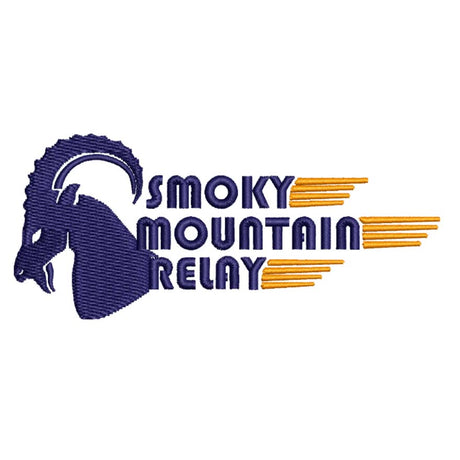 Navy blue and orange logo of Smoky Mountain Relay with speed ram silhouette on a white background