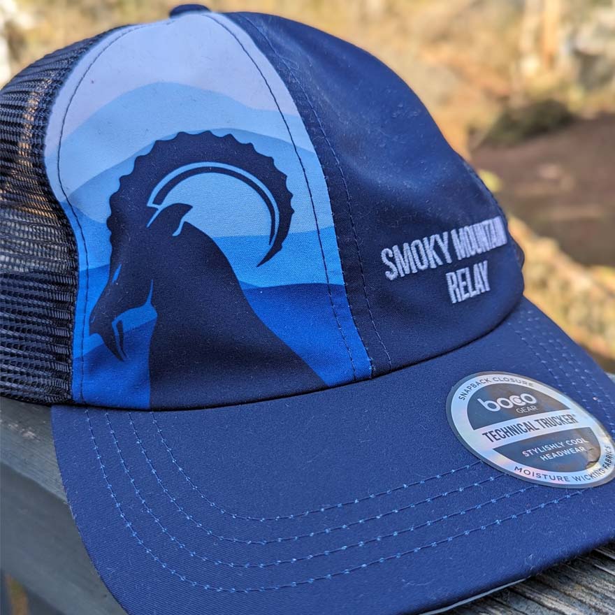 Blue and light blue cap with 'Smoky Mountain Relay' ram logo and 'BOCO' brand label.