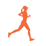 Orange silhouette of a running woman on a white background